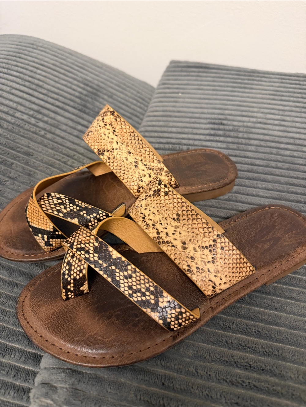 Seven7 Women’s Snake-Print Slide Sandals in Brown and Black
